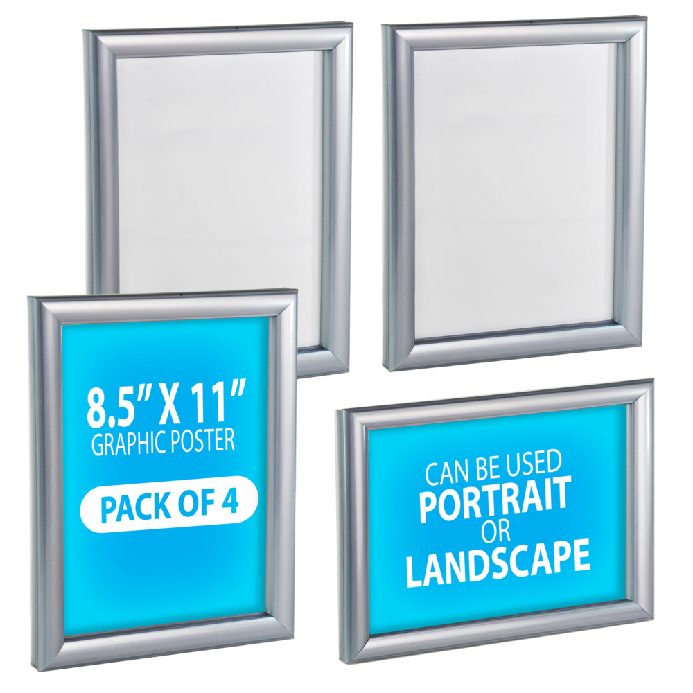 Azar Displays Plastic Wall Mount Snap Wall Frame Vertical/Horizontal Sign Holders, 11inH x 8-1/2inW x 3/4inD, Silver, Pack Of 4 Sign Holders MPN:300336-SLV-4PK