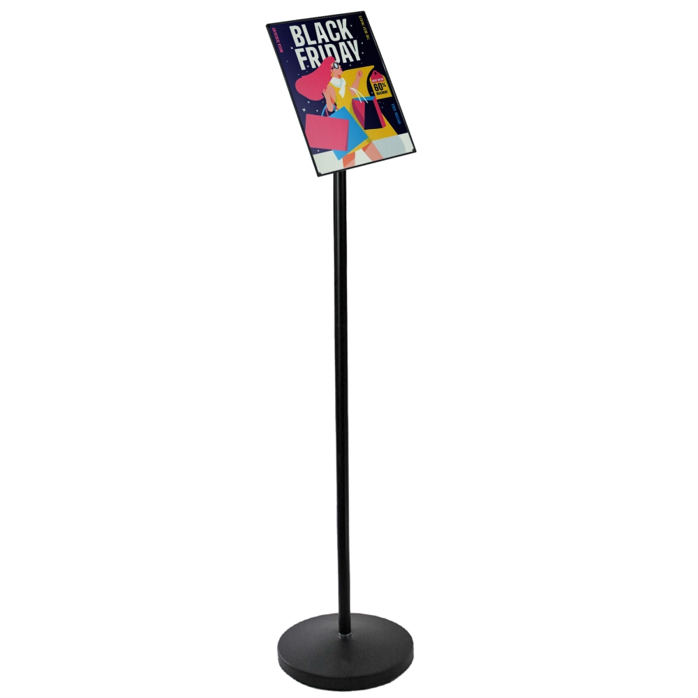 Azar Displays Floor Pedestal Frame Plastic Vertical/Horizontal Sign Holder, 51inH x 11inW x 11inD, Black MPN:300356-BLK