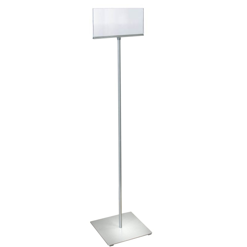 Azar Displays Pedestal 2-Sided Acrylic Horizontal Sign Holder, 52-1/2inH x 12inW x 12inD, Silver MPN:300862