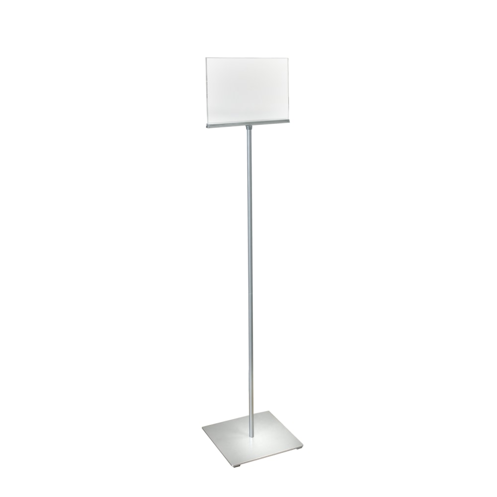 Azar Displays Pedestal 2-Sided Horizontal Sign Holder On Square Metal Base, 54inH x 12inW x 12inD, Silver MPN:300864