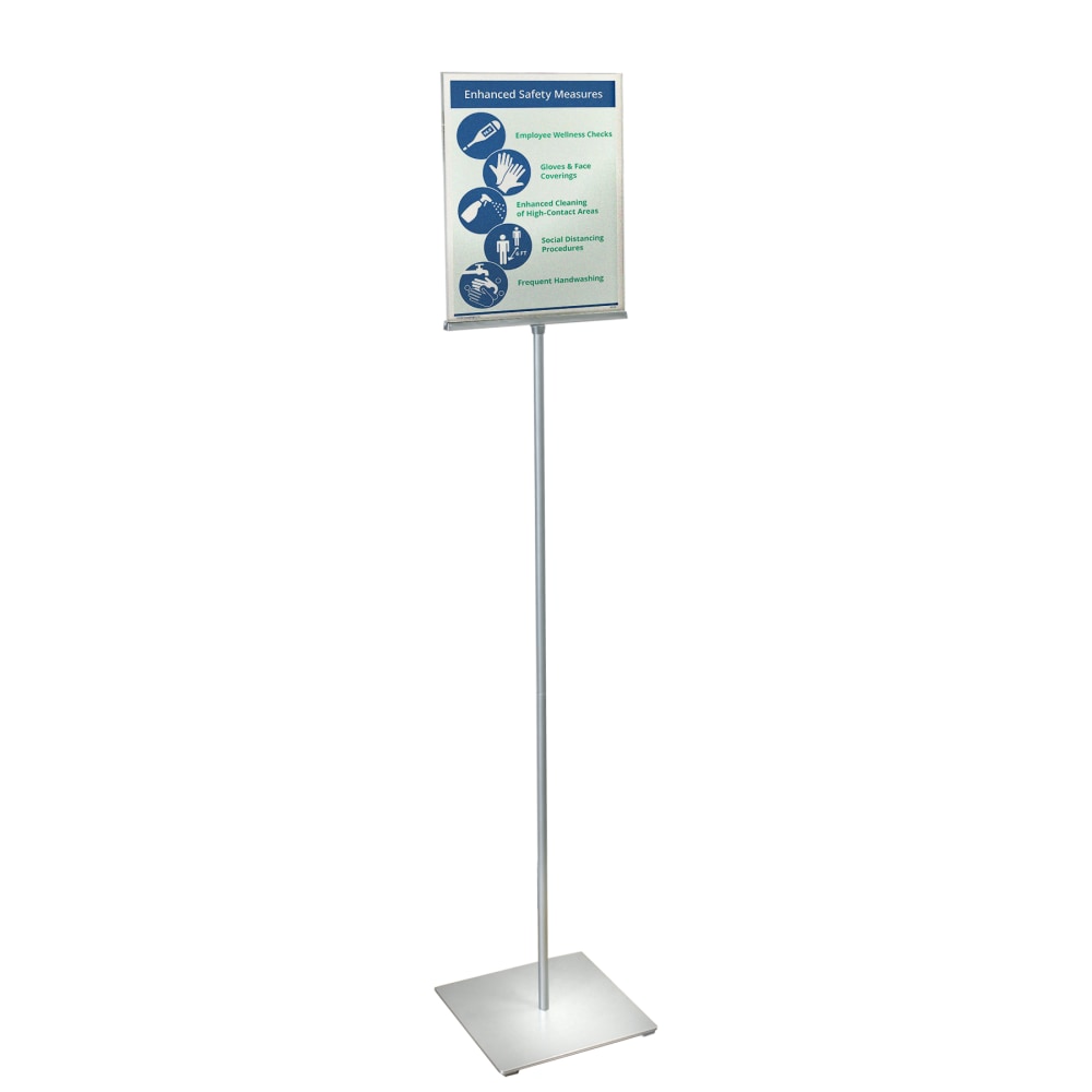 Azar Displays Pedestal 2-Sided Vertical Sign Holder, 62-1/2inH x 12inW x 12inD, Silver/Clear MPN:300867