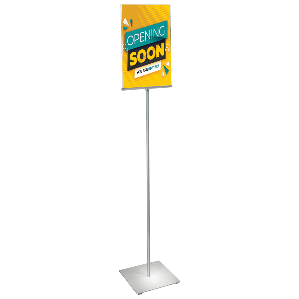 Azar Displays 2-Sided Pedestal Acrylic Vertical Sign Holder, 62-1/2inH x 12inW x 12inD, Clear/Silver MPN:300868