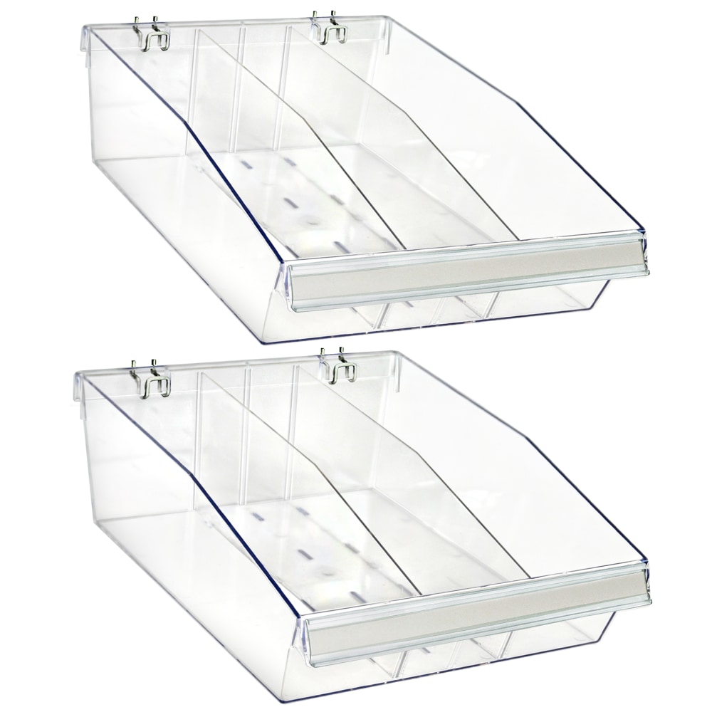 Azar Displays Deep Bin Tray Kits With Adjustable Dividers, 5-3/4inH x 11-3/4inW x 15-1/2inD, Clear, Pack Of 2 Bins MPN:556134-L-DIV-2PK