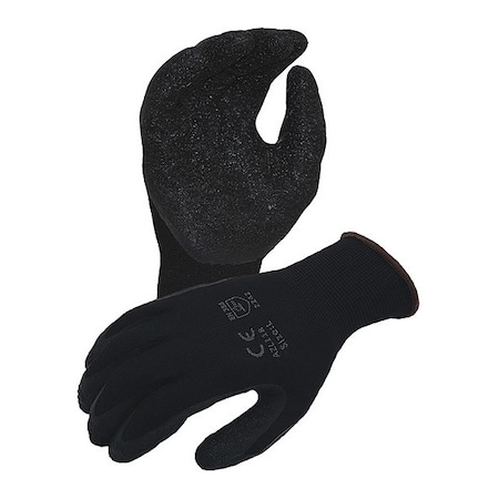 Coated Work Gloves, Latex, Crinkle, Palm, Black/Black, S 1 PR MPN:AZL118