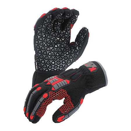 Mechanics Gloves, 50% Nylon, 50% Polyurethane, Silicone Printing (100% Silicone) Palm, L, Black/Red MPN:KX03