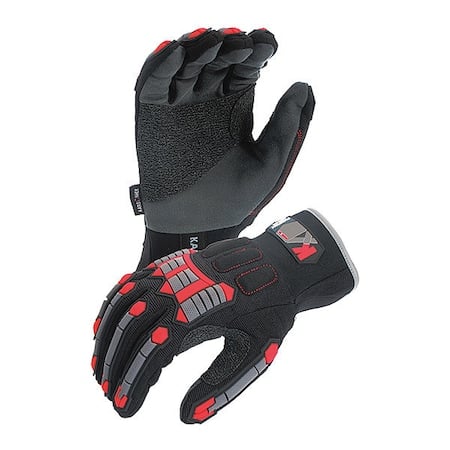 Mechanics Gloves, 75% Polyester, 25% Polyurethane Palm, 2XL, Black/Red MPN:KX03A