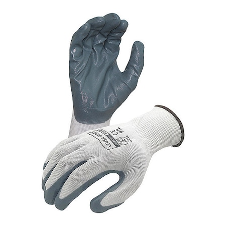Coated Work Gloves, Nitrile, Flat, Palm, White/Grey, XS 1 PR MPN:N10500