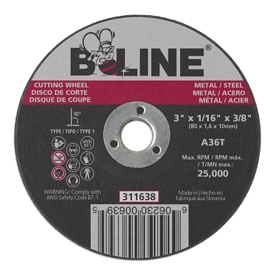 3 X 1/16 B-Line T1 Cutting Wheel A36T 3/8 A.H. MPN:903-311638