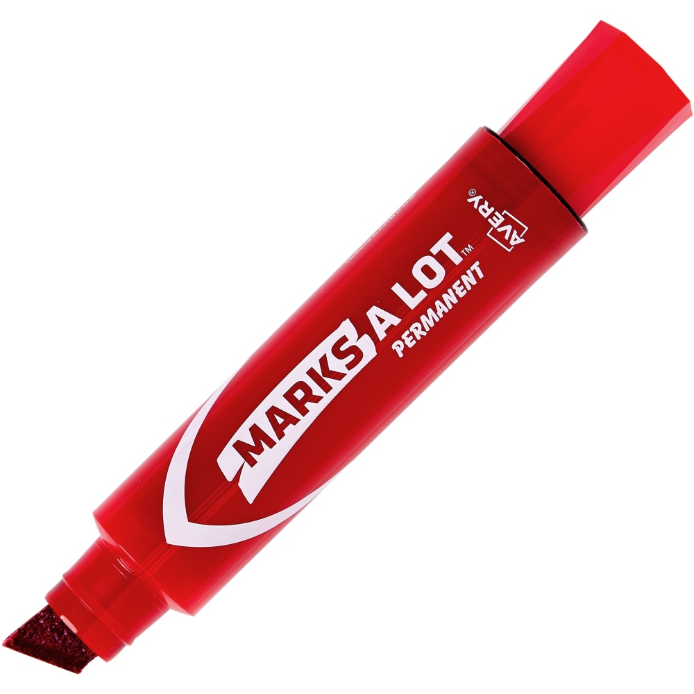 Avery Jumbo Permanent Markers - Chisel Marker Point Style - Red - Red Barrel - 12 / Dozen MPN:24147