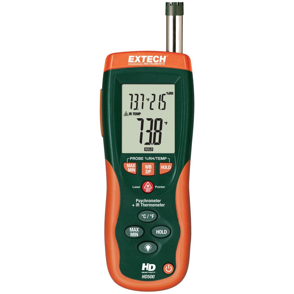 Digital Psychrometers; Minimum Dew Point: -90.4F ; Minimum Humidity: 0 ; Maximum Dew Point: 140F ; Minimum Temperature: 14 ; Maximum Temperature: 140F ; Resolution (Degrees): 4F; 2C MPN:HD500-NIST
