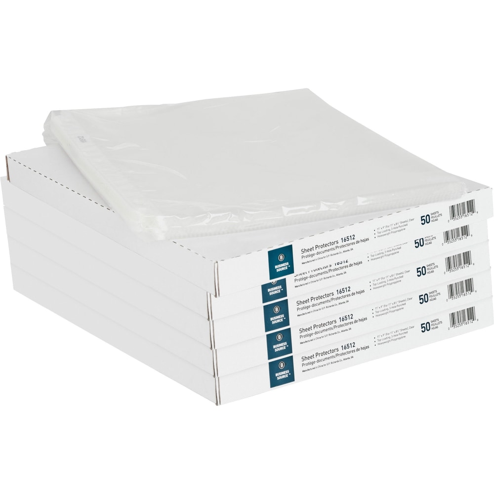Business Source Sheet Protectors - For Letter 8 1/2inx11in Sheet - 3x Holes - Top Loading - 16512BD - 5/Pack MPN:16512BD