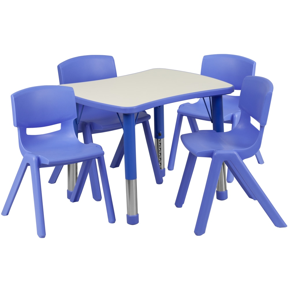 Flash Furniture Rectangular Plastic Height-Adjustable Activity Table With 4 Chairs, 23-1/2inH x 21-7/8inW x 26-5/8inD, Blue MPN:YU09834RECTBLBL
