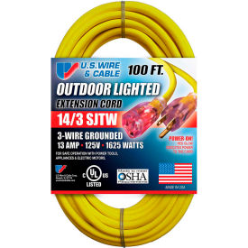 U.S. Wire 73100 100 Ft. Three Conductor Yellow Temp-Flex Lighted Plug Cord 14/3 Ga. 300V 13A 73100