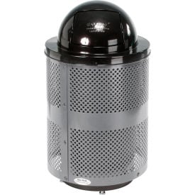 GoVets™ Outdoor Perforated Steel Trash Can With Dome Lid & Base 36 Gallon Gray 949GYD261