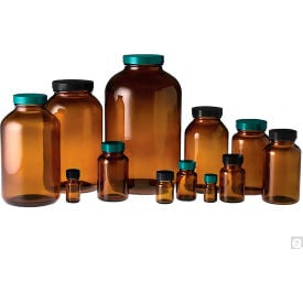 Qorpak® 1oz Amber Wide Mouth Packer with 28-400 Black Phenolic PolyCone Lined Cap 24PK GLC-02085