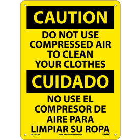 Bilingual Aluminum Sign - Caution Do Not Use Compressed Air To Clean Clothes ESC205AB