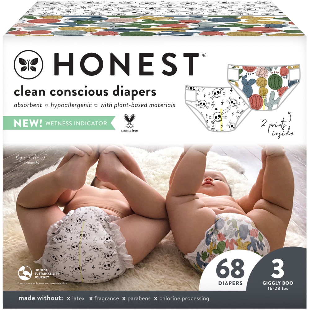 The Honest Company Clean Conscious Diapers, Size 3, Cactus, 68 Diapers Per Box (Min Order Qty 2) MPN:H01TCB00CTS3R