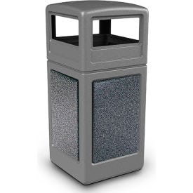 PolyTec™ Square Waste Container w/Dome Lid Gray w/Pepperstone Stone Panels 42-Gallon 72044899K