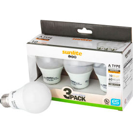 Sunlite 80682-SU A19/LED/9W/30K/3PK A19 LED Bulb 9W 800 Lumens 3000K Non-Dim 3-Pack 15000 Hrs 80682-SU - Pkg Qty 3