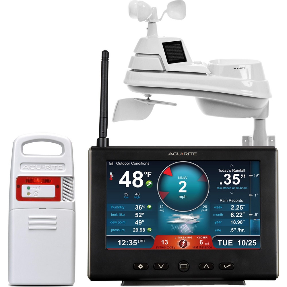 Weather Stations; Measures: Dew Point; Humidity; Rainfall; Temperature; Wind Direction; Wind Speed; Wifi Capability: No; Lightning Detector: Yes; Measures Indoor Temperature: Yes; Anemometer: Yes; Measures Indoor Humidity: Yes MPN:01024M