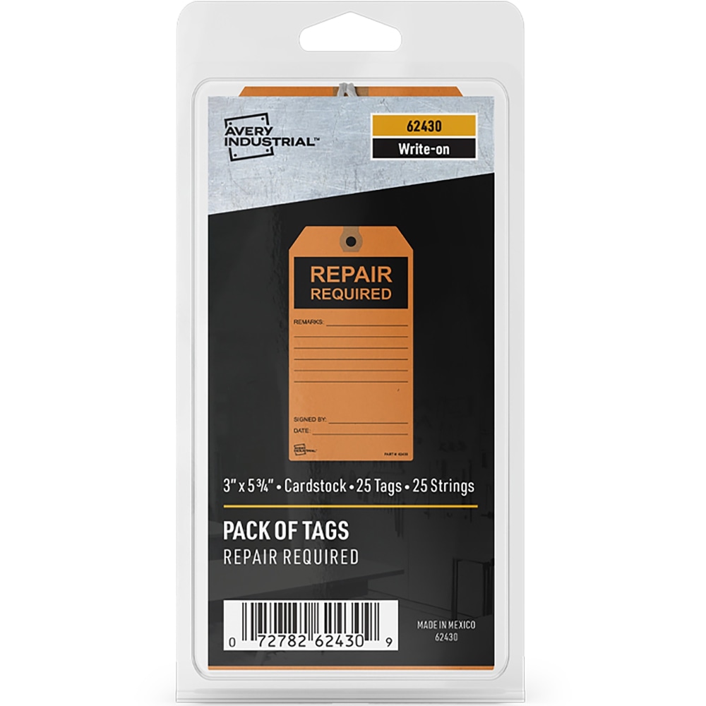 Avery Preprinted REPAIR REQUIRED Repair Tags - 5.75in Length x 3in Width - Card Stock - Orange - 1 Pack MPN:62430