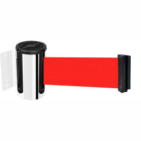 Tensabarrier® Wall Mount Retractable Belt Barrier13' Red Belt Chrome Case 896-STD-1P-MAX-NO-R5X-C