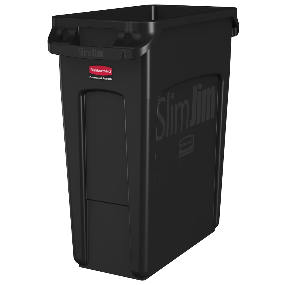 Rubbermaid Slim Jim Rectangular Polyethylene Vented Waste Receptacle, 16 Gallons, Black MPN:1955959