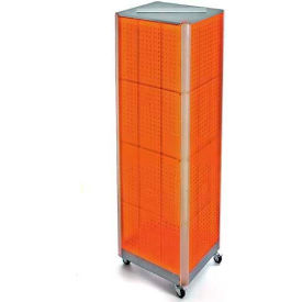 Global Approved 700406-ORG Four-Sided Spinning Pegboard Floor Display W/ Wheels 16