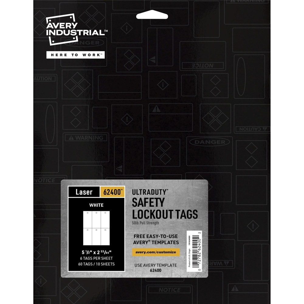 Avery UltraDuty Plastic Tags, 5.5in x 2.83in, White(62400) - 2.92in Length x 5.50in Width - Plastic, Polyester - Matte White - 1 Pack MPN:62400