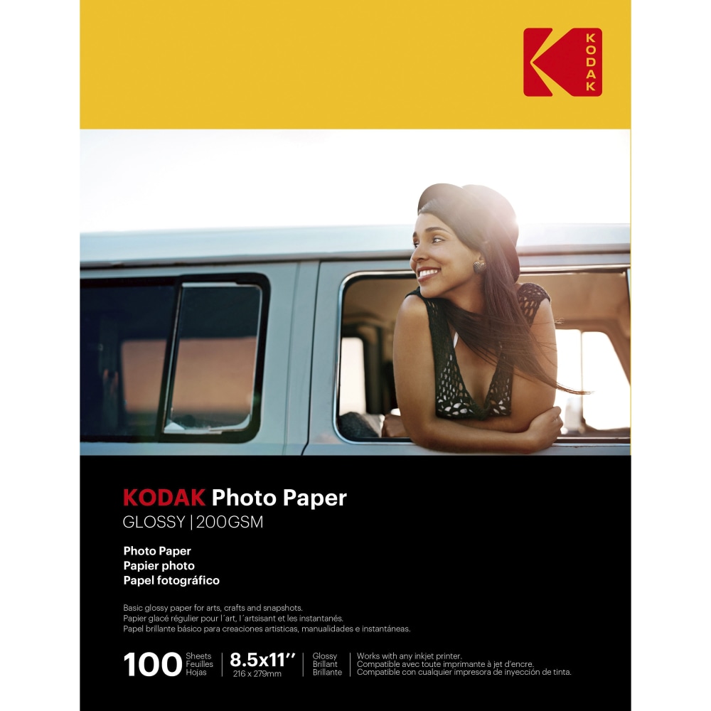 Kodak Glossy Photo Paper - Letter - 8 1/2in x 11in - Glossy - 100 / Pack - Smear Proof, Smudge Proof - White (Min Order Qty 3) MPN:41183