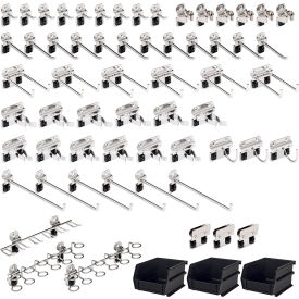 Triton Products® Hook & Bin Assortment For Stainless Steel LocBoard® Silver Pack of 63 SSLH3-Kit