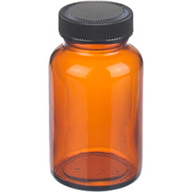 Wheaton® 4 oz Amber Wide Mouth Packer Bottles with Cone Lined Caps Case of 24 W216953