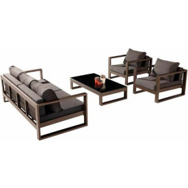 Babmar Amber 4 Piece Sofa Set Black Glass Coffee Table Top Brown Frame Sunproof Black Cushions MB1043-2