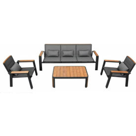 Babmar Zurich 4 Piece Sofa Set Gray Mesh Painted Teak Table Top Charcoal Gray Frame MB2031760