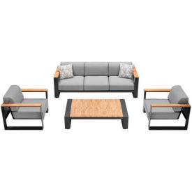 Babmar Aspen 4 Piece Sofa Set Teak Coffee Table Top Charcoal Gray Frame Sunproof Gray Cushions MB206220