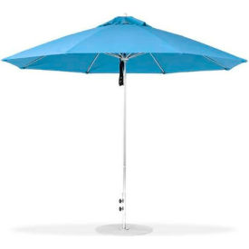 Babmar Monterey Pulley Lift 7-1/2' Market Umbrella w/ 75 lb Base Brushed Silver Pole Sapphire Blue 845FM 7.5 OCT
