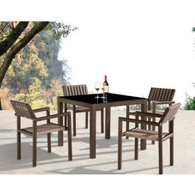 Babmar Amber Dining Set For 4 with Arms Frosted Black Glass Table Top Brown Mesh & Frame BM5024-4S