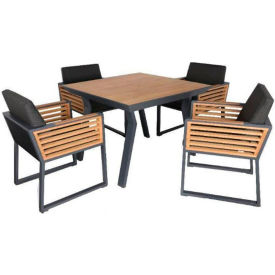 Babmar Avant Dining Set For 4 with Teak Side Panels Teak Table Top Sunproof Black Cushions MB2040140-2