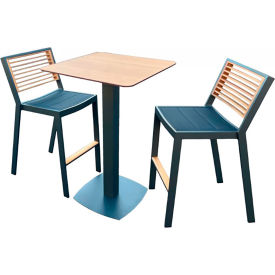 Babmar Martinique Bistro Bar Set For 2 with Armless Chairs HPL Teak Top Charcoal Gray Frame MB342789-A2