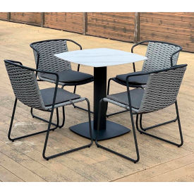 Babmar Martinique Bistro Set For 4 Woven Rope Sintered Stone Table Top Charcoal Gray Frame MB343901