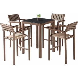 Babmar Amber Bar Set For 4 with Arms Frosted Black Glass Top Brown Mesh & Frame WA4040M-4S
