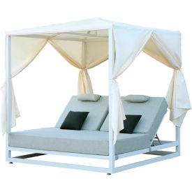 Babmar Riviera Daybed with Pitched Top & Sunproof Light Gray Cushions White Frame Off-White Canopy B111B-2