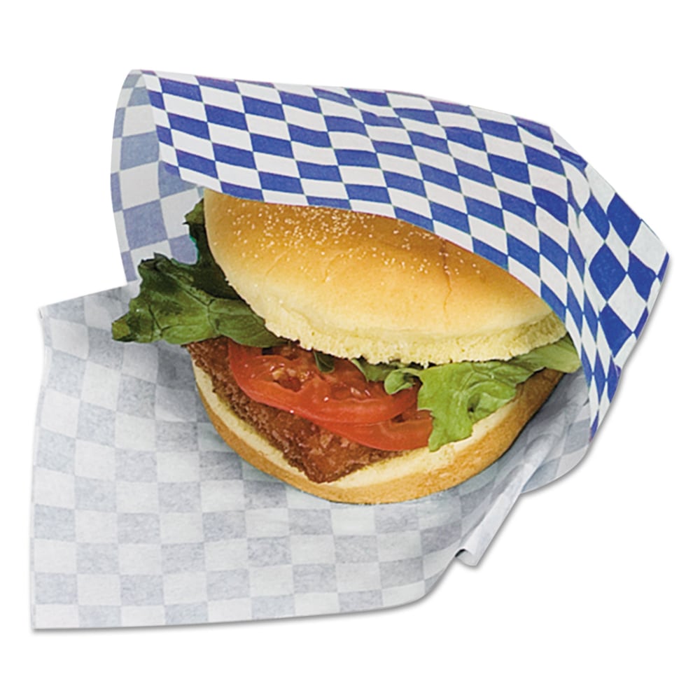 Bagcraft Grease-Resistant Paper Wraps, Blue Check, 12in x 12in, 1, 000 Wraps Per Box, Carton Of 5 Boxes MPN:P057850