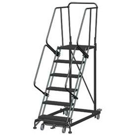 6 Step Extra Heavy Duty Steel Rolling Safety Ladder - Perforated Tread w/ Cal OSHA Handrail CAL ML063221P