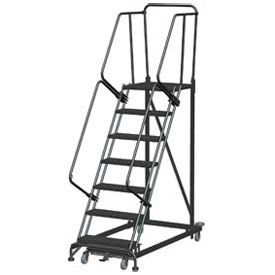 7 Step Extra Heavy Duty Steel Rolling Safety Ladder - Perforated Tread w/ Cal OSHA Handrail CAL ML073221P