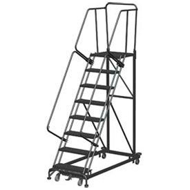 8 Step Heavy Duty Steel Rolling Safety Ladder Heavy Duty Serrated Grating w/ Cal OSHA Handrail CAL ML083221G