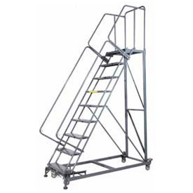 9 Step Extra Heavy Duty Steel Rolling Safety Ladder - Perforated Tread w/ Cal OSHA Handrail CAL ML093221P