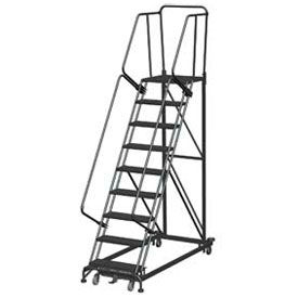 9 Step Extra Heavy Duty Steel Rolling Safety Ladder - Expanded Metal Tread w/ Cal OSHA Handrail CAL ML093221X
