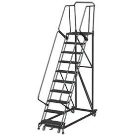 10 Step Heavy Duty Steel Rolling Safety Ladder Heavy Duty Serrated Grating w/ Cal OSHA Handrail CAL ML103221G
