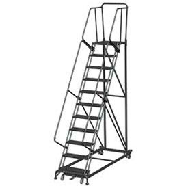 11 Step Extra Heavy Duty Steel Rolling Safety Ladder - Perforated Tread w/ Cal OSHA Handrail CAL ML113221P